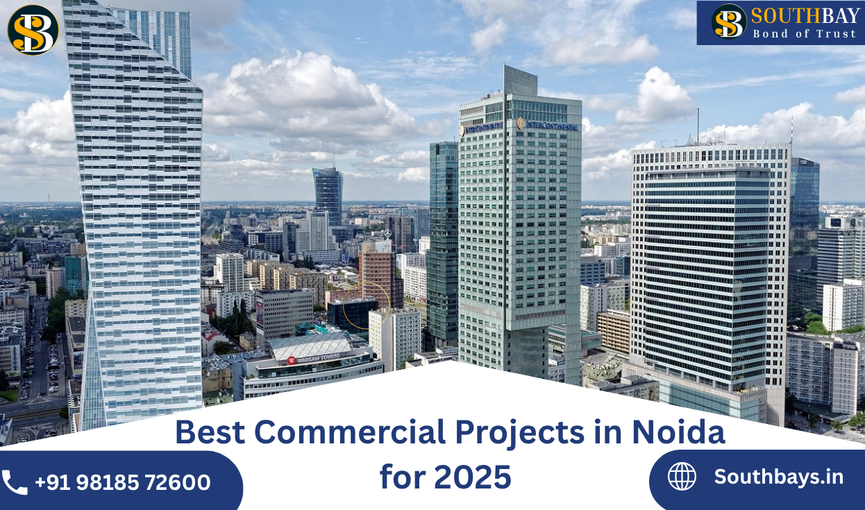 Modern high-rise commercial buildings in a city skyline with 
